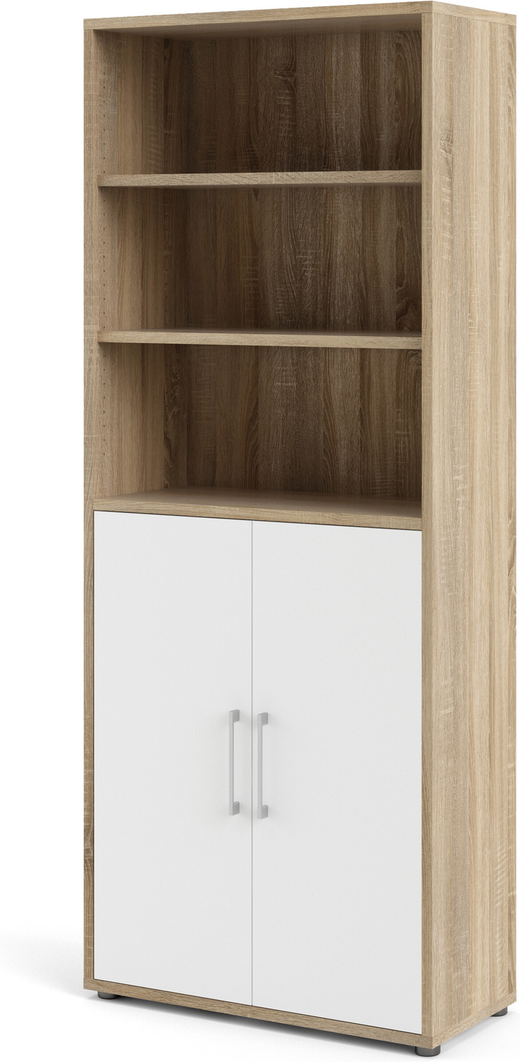 Bogreol Vesterholm Prima reol med hvide låger og natur egetræsstruktur, åbne hylder H221ÃB89ÃD40 cm