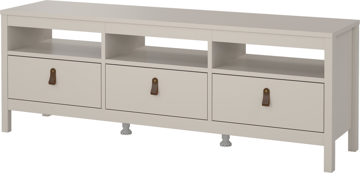 TV-bord Vesterholm Lunor Kashmir 151Ã38 cm vægmonteret med ben 3 åbne hylder 3 skuffer lædergreb FSC