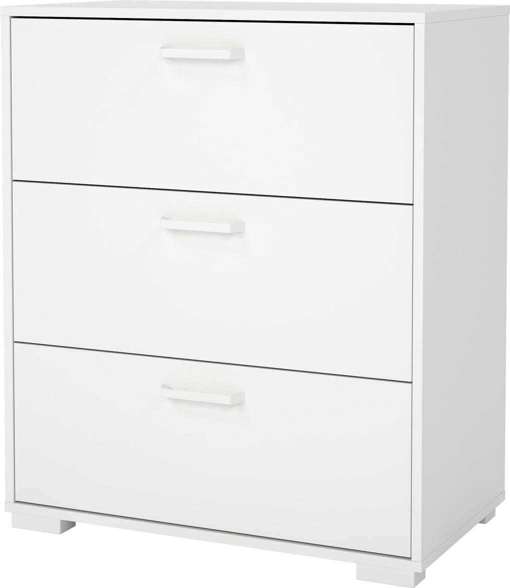 Kommode Vesterholm Sofia - hvid, 3 skuffer, FSC-certificeret spånplade, aluminiumhåndtag, H82,7xB70,2xD39,8 cm