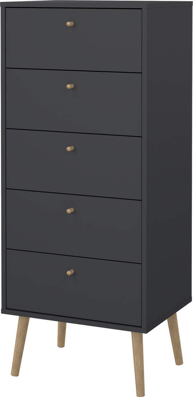 Kommode Vesterholm Bodo smal matgrå, 5 skuffer, H120 x B50 x D39 cm