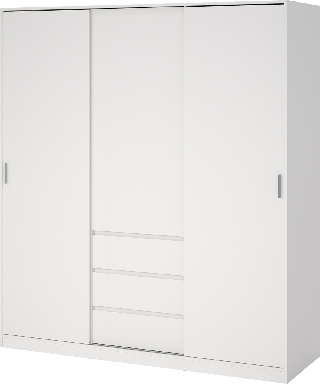 Garderobeskab Vesterholm Naia, 2 skydedøre, 1 hængslet dør, 3 skuffer, H200xB177xD60 cm, hvid, FSC