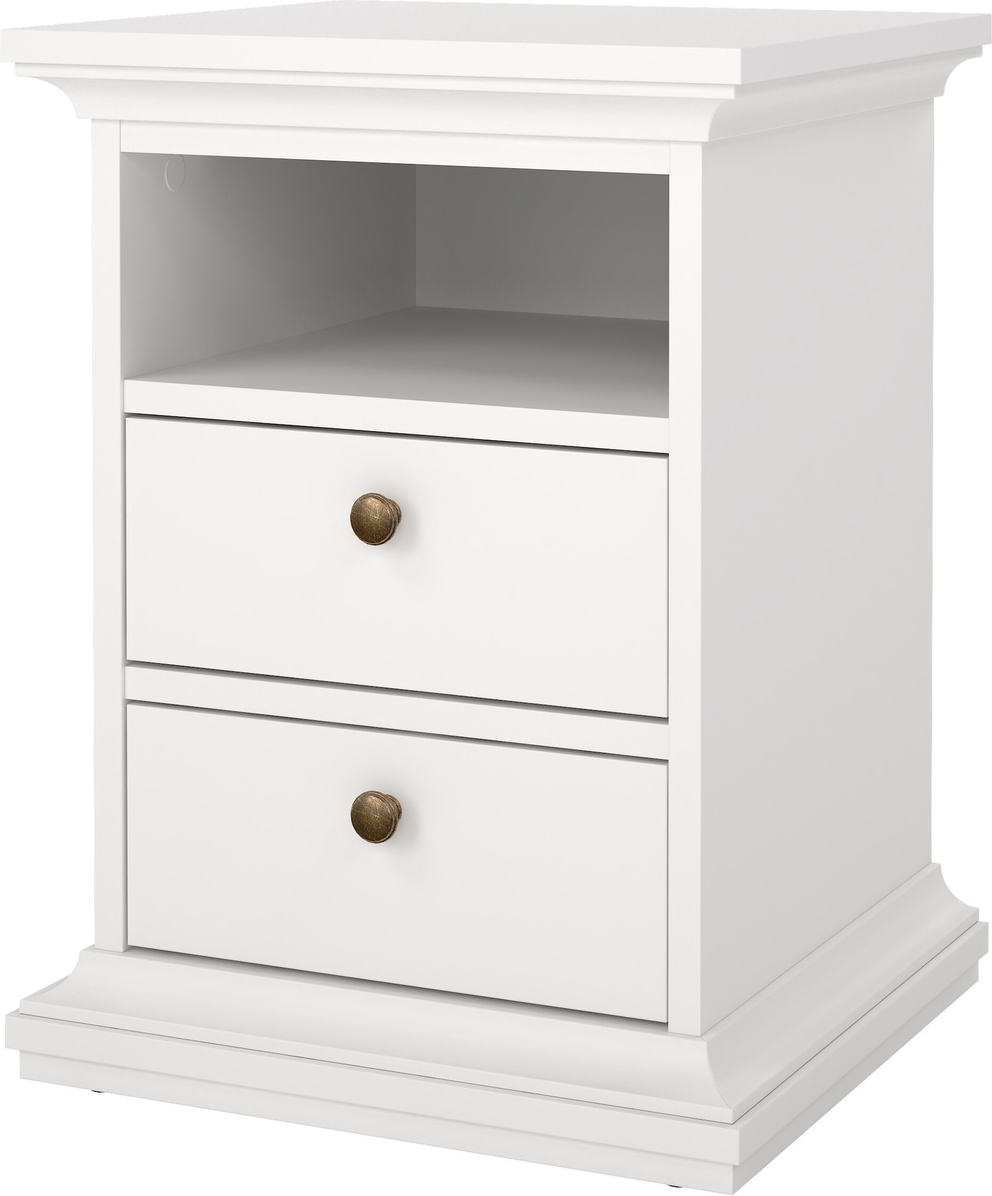 Sengebord Vesterholm Nora  -  hvid, 2 skuffer, FSC-spånplade, H58,8 x B43,6 x D40 cm