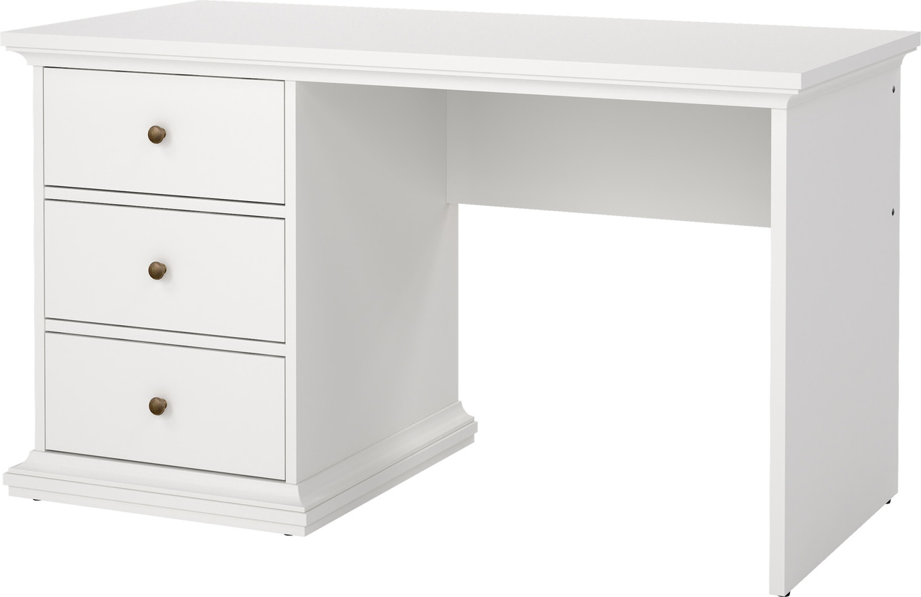 Skrivebord Vesterholm Nora, hvid 130 x 61,6 cm, 3 skuffer, FSC spånplade, justerbare fødder