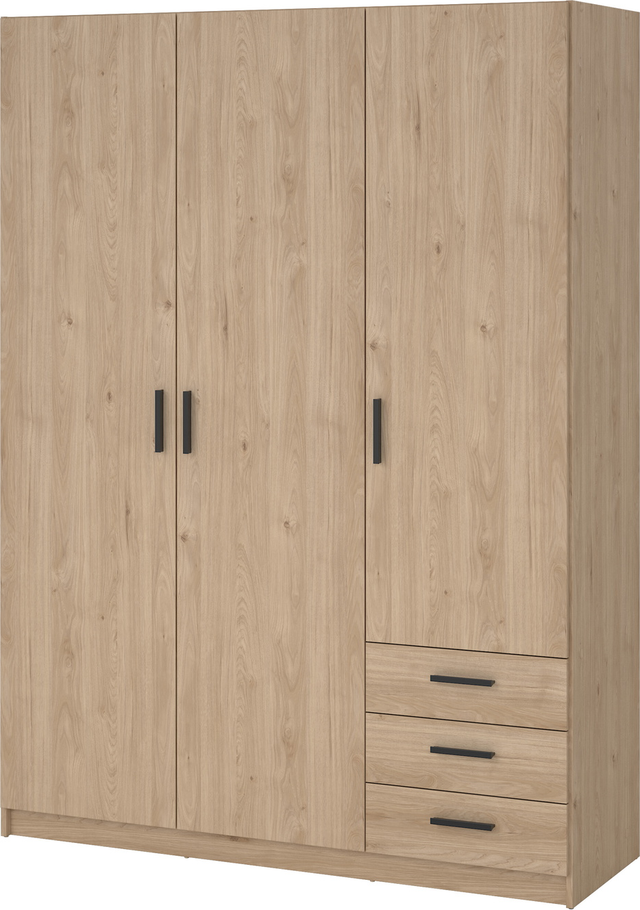 Garderobeskab Vesterholm Sprint, 3 døre, 3 skuffer, Jackson Hickory, H200xB147xD49,8 cm