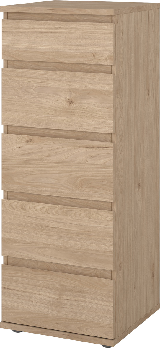 Kommode Vesterholm Nova høj 5 skuffer Jackson Hickory H106 x B40 x D40 cm grebsfri FSC