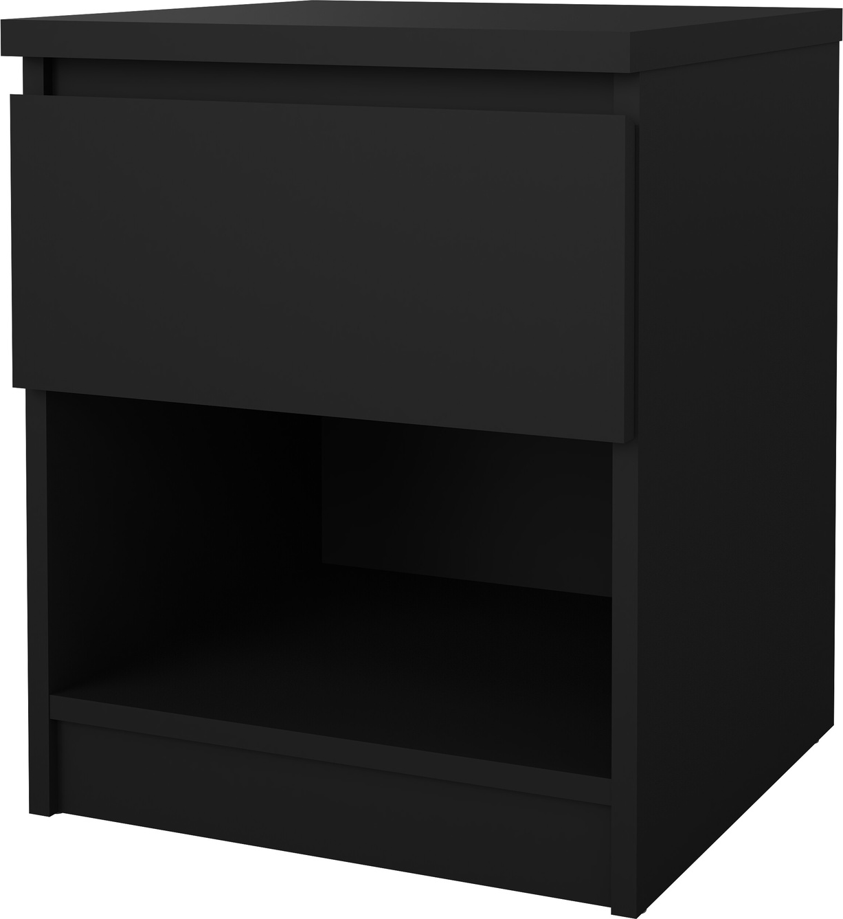 Sengebord/natbord Vesterholm Naia matsort, dansk FSC-spånplade, grebsløst design, skuffe og åben hylde, H49,5xB40,4xD40 cm