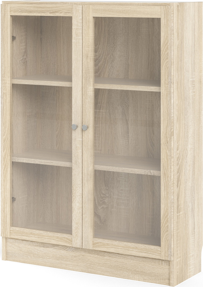 Bogreol Vesterholm Basic vægmonteret, glasdøre, natur egefolie, spånplade, H107ÃB79ÃD28 cm