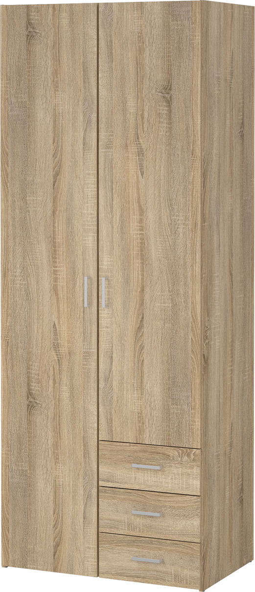 Garderobeskab Vesterholm Space, natur egestruktur, H200 x B78 x D50 cm, 2 låger, tøjstang, 3 skuffer, FSC
