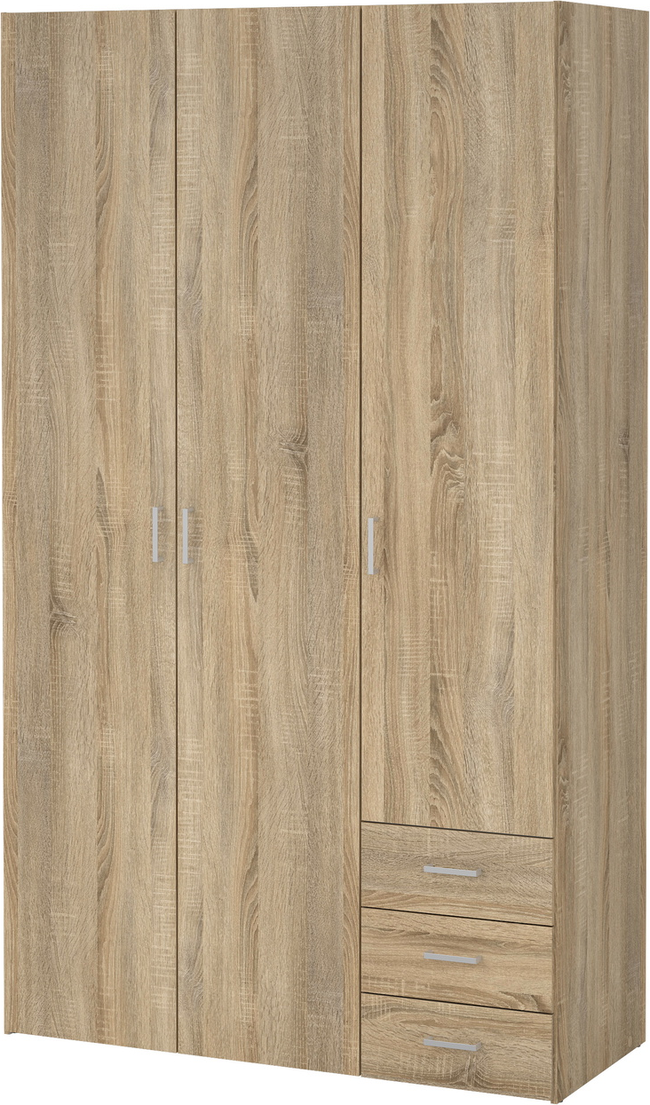 Garderobeskab Vesterholm Space 3-dørs 3-skuffers natur egestruktur H200xB116xD50 cm FSC