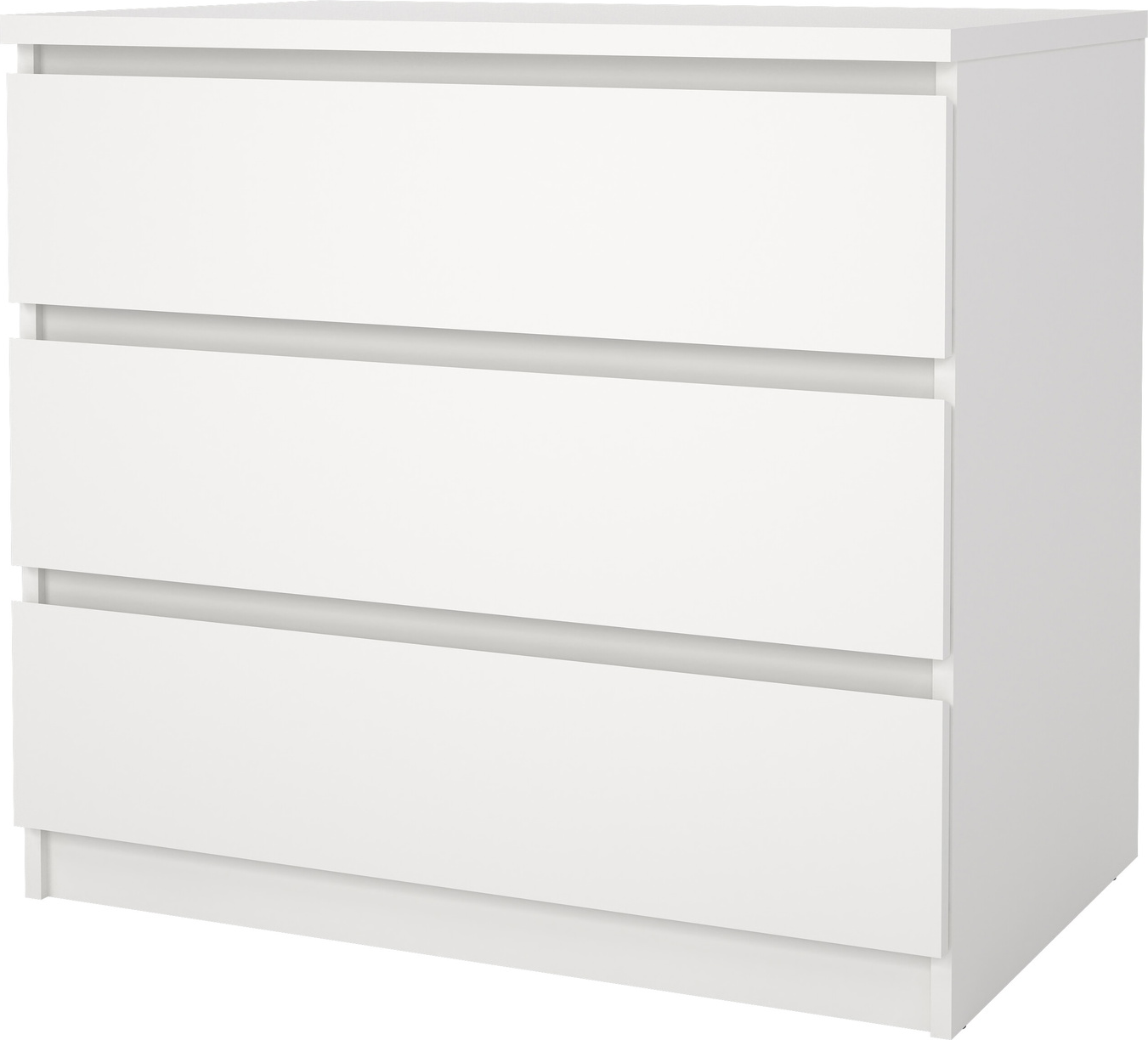 Kommode Vesterholm Naia, vægmonteret 3 skuffer, grebsfrit design, hvid, FSC, H70 x B77 x D50 cm