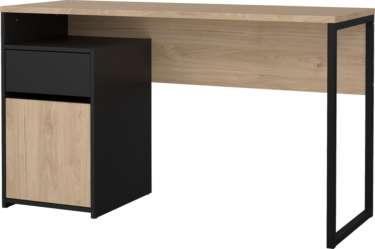 Skrivebord Vesterholm Function plus, Jackson Hickory/matsort, B130ÃD48ÃH76,5 cm, 1 skuffe & 1 låge