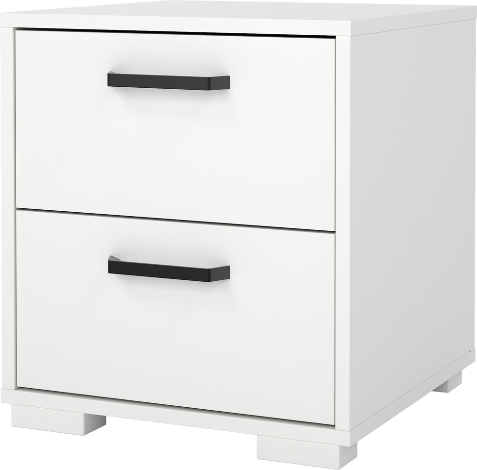 Sengebord Vesterholm Sofia hvid/sort, kompakt natbord med 2 skuffer H44xB40xD40 cm, FSC