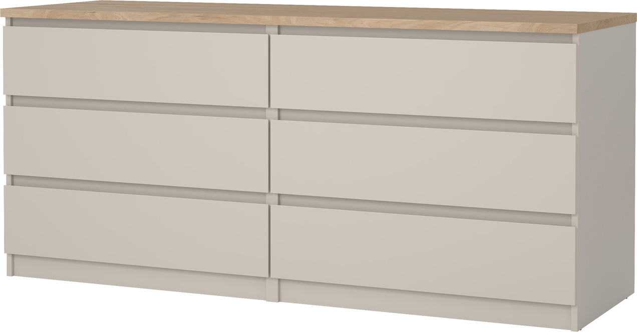 Dobbeltkommode Vesterholm Naia 6 skuffer Kashmir/Jackson-hickory 153,8x50x70,1 cm håndtagsløs FSC spånplade