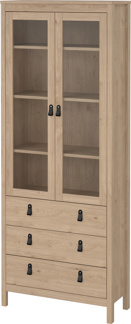 Vitrineskab Vesterholm Lunor  -  displayskab, 2 døre m/glas & 3 skuffer, Jackson Hickory, H199xB78xD32,5 cm, FSC