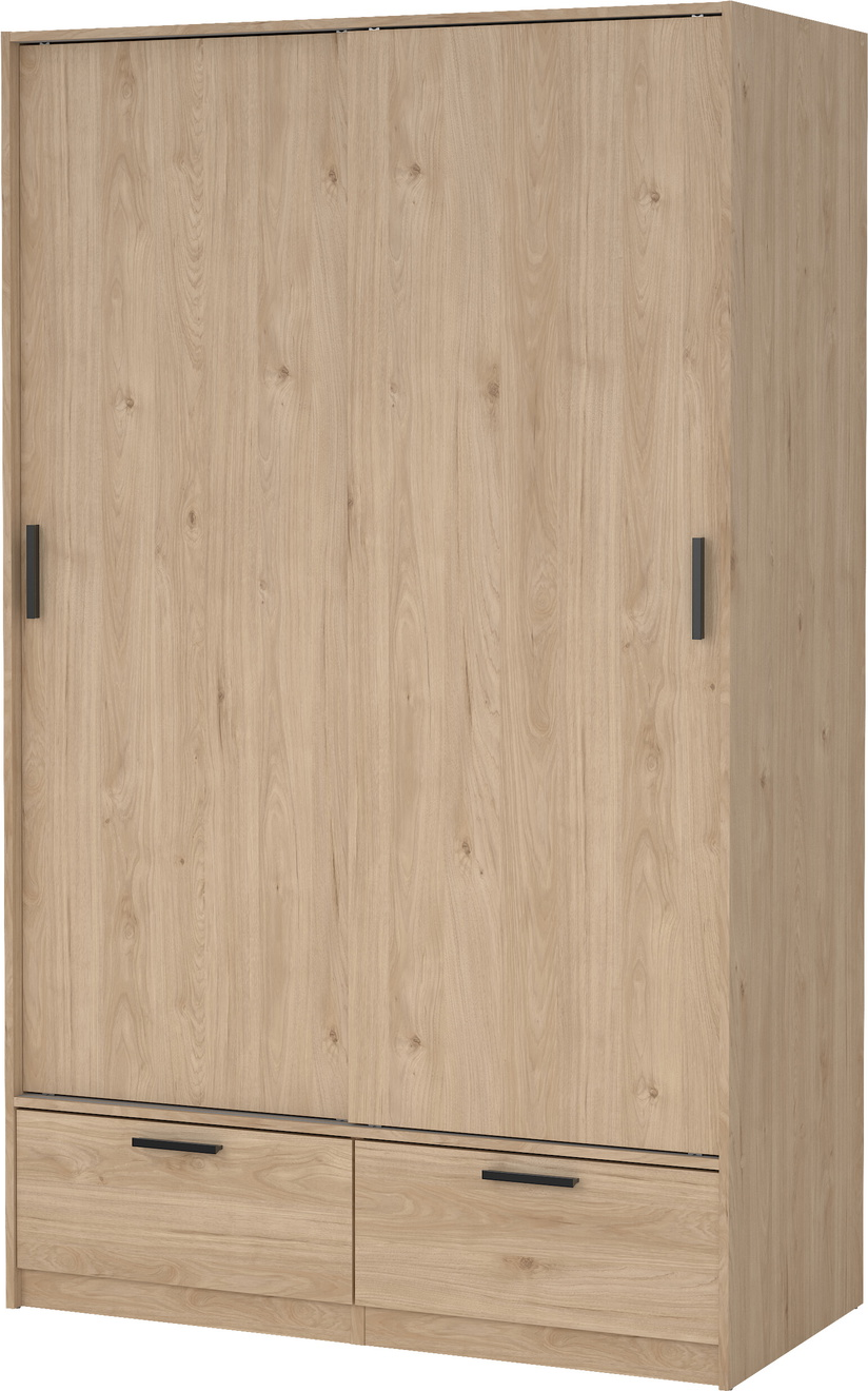 Garderobeskab Vesterholm Liva 2 døre 2 skuffer justerbare hylder Jackson Hickory H200ÃB121ÃD60 cm FSC