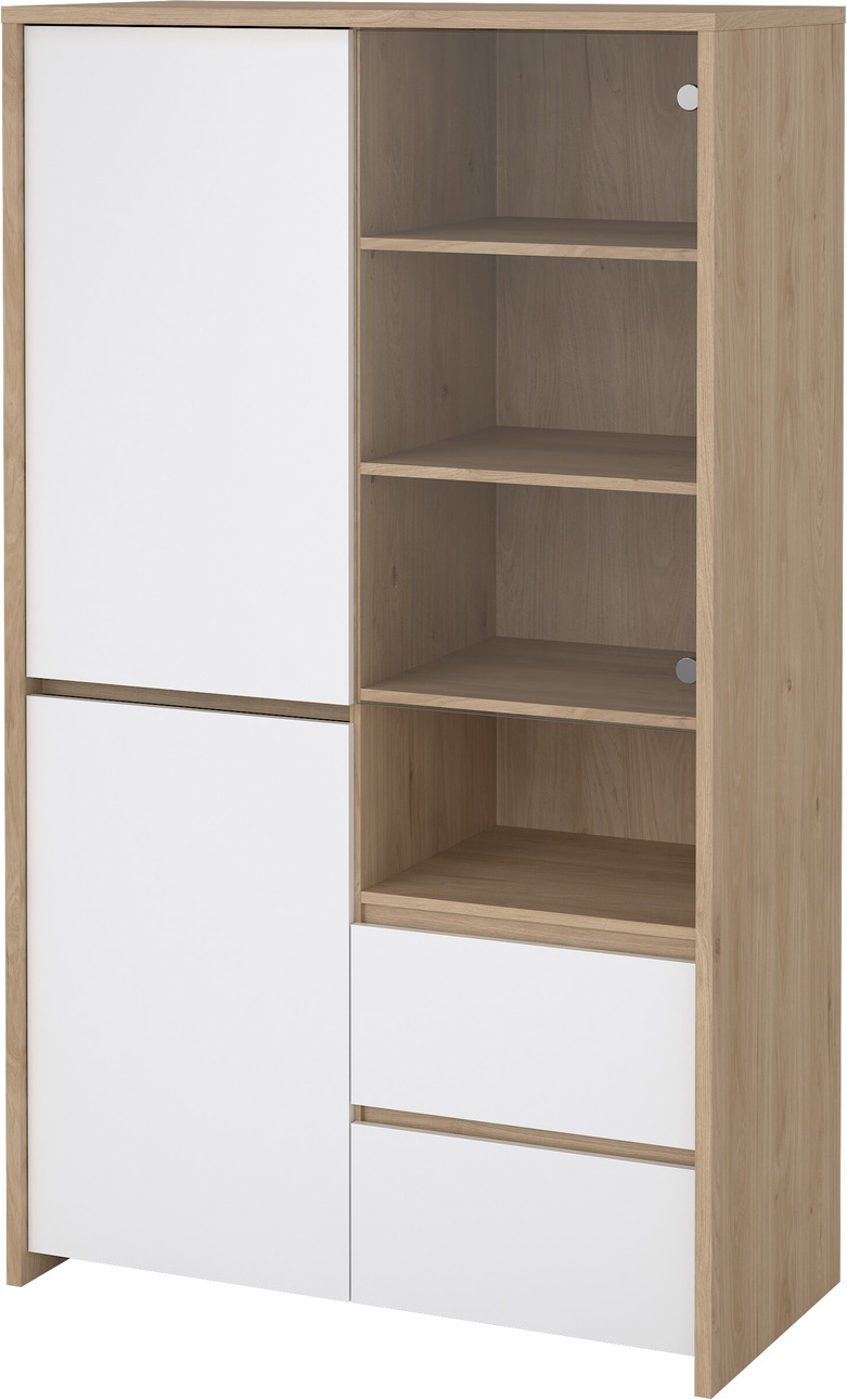 Vitrineskab Vesterholm Next, Jackson Hickory/hvid højglans, H170xB100xD48 cm, vægmonteret