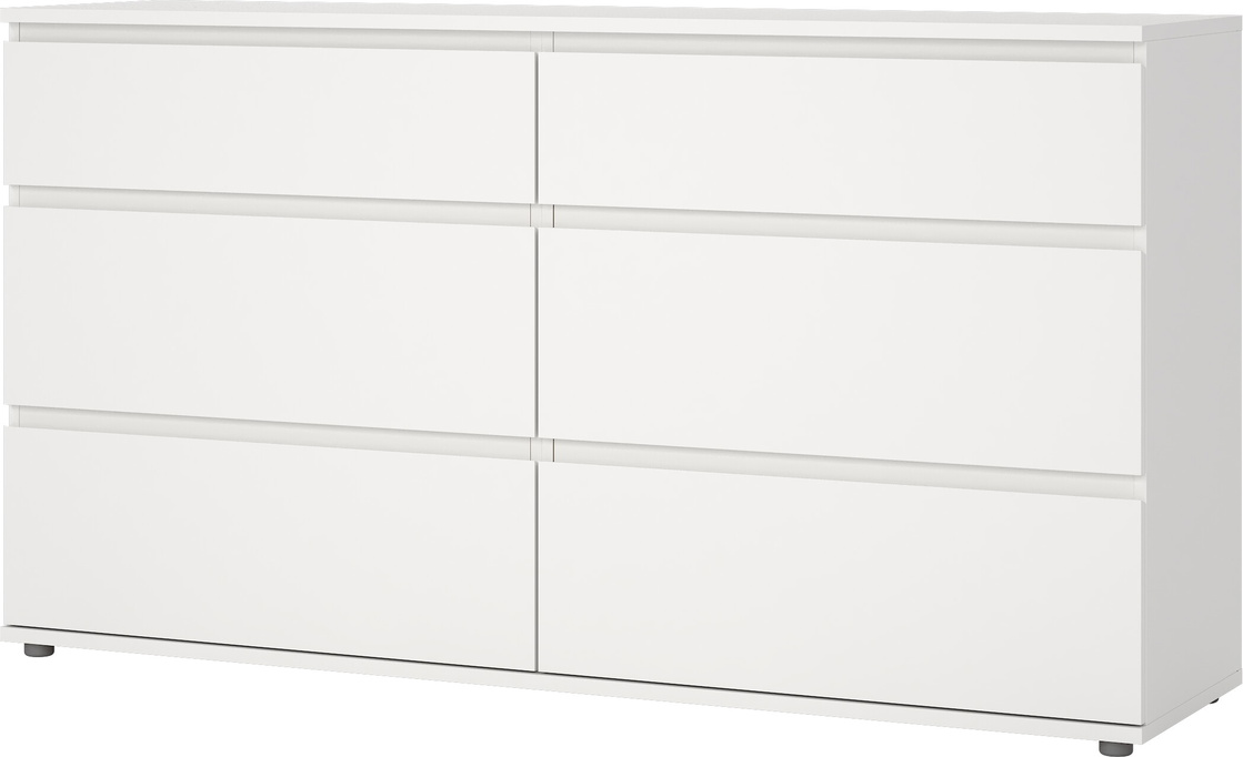 Dobbeltkommode Vesterholm Nova, hvid  -  153x40x84 cm, 6 skuffer, håndtagsfri, FSC