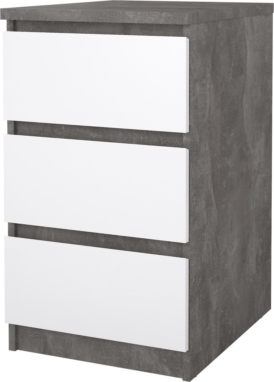 Kommode Vesterholm Naia 3 skuffer Oxid Beton/Hvid højglans H70ÃB40ÃD50 cm natbord FSC