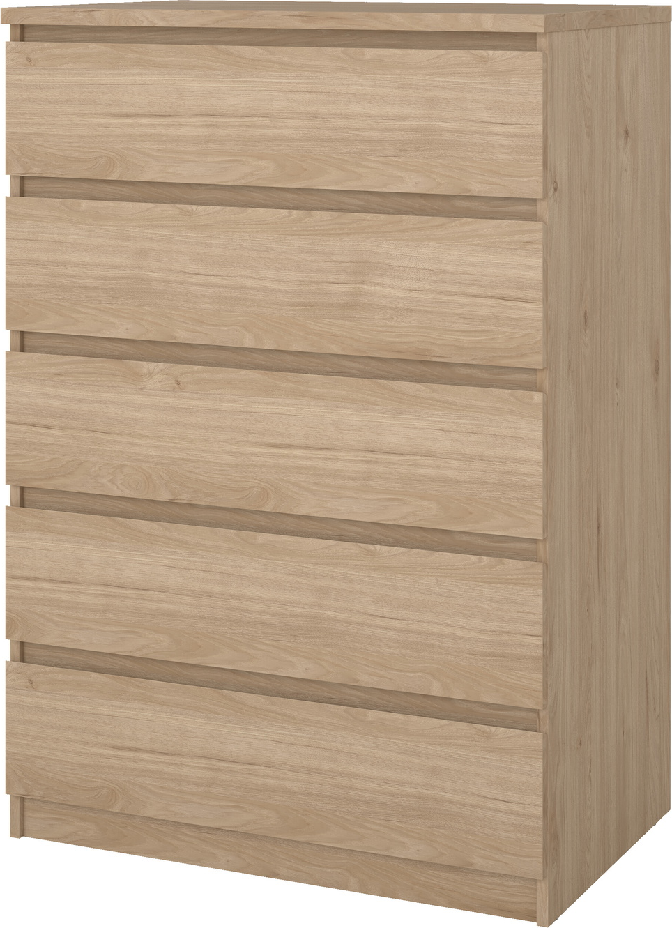 Kommode Vesterholm Naia, 5 skuffer, grebsfri, vægmonteret, Jackson Hickory, H111xB77xD50 cm