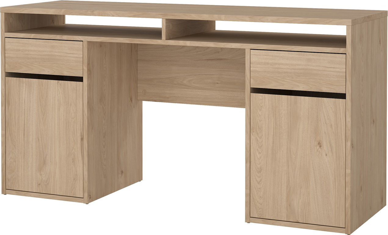 Skrivebord Vesterholm Function Plus  -  Jackson Hickory folie 149x48 cm, kompakt arbejdsbord med 2 skabe, 2 skuffer, dansk FSC-spånplade