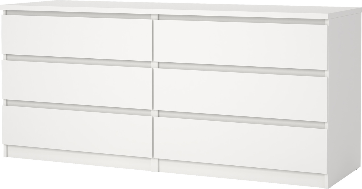 Kommode Vesterholm Naia Double, 6 skuffer, hvid, H70 B153,8 D50 cm, FSC, vægmontering
