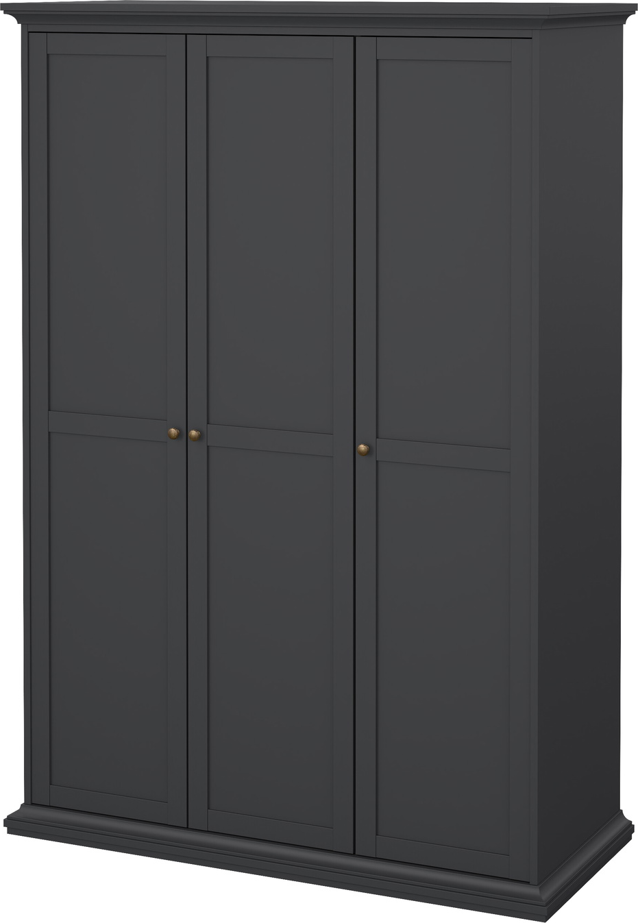 Garderobeskab 3-dørs Vesterholm Nora, mat grå, danskproduceret, tøjstang og hylder, H200ÃB139ÃD60 cm