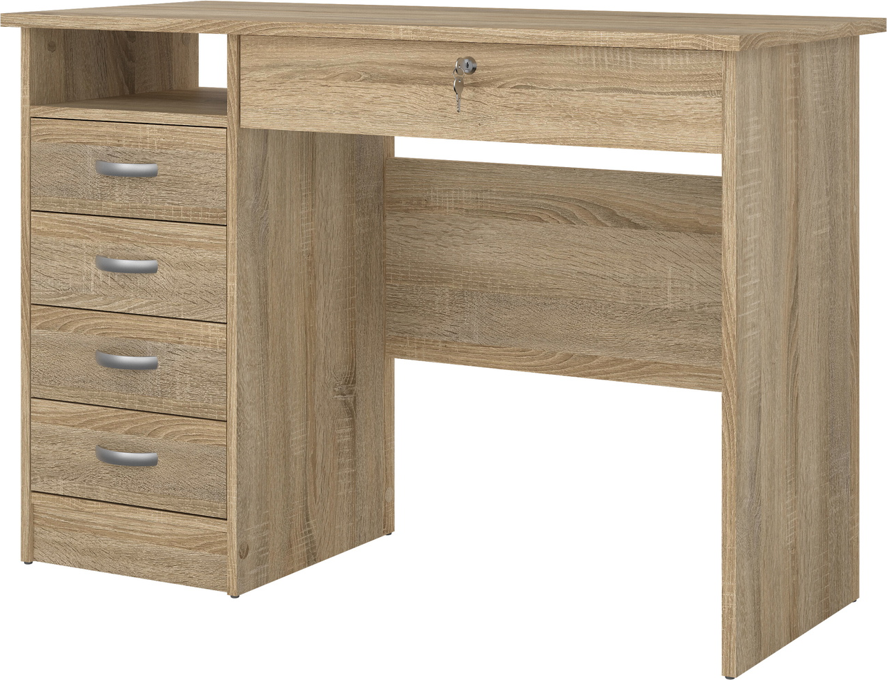 Skrivebord Vesterholm Function Plus  -  natur egefolie, 5 skuffer med lås, FSCcertificeret, kompakt 109Ã49 cm