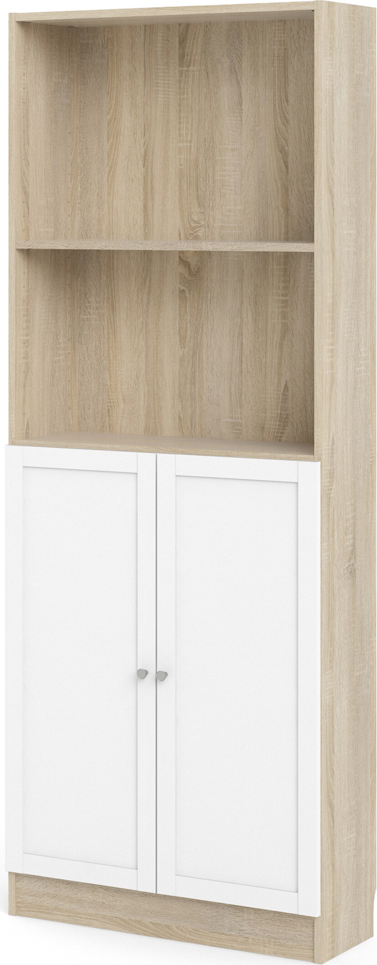 Bogreol Vesterholm Basic, natur/hvid, H203 x B79 x D28 cm, 2 hylder  låger, vægmonteret