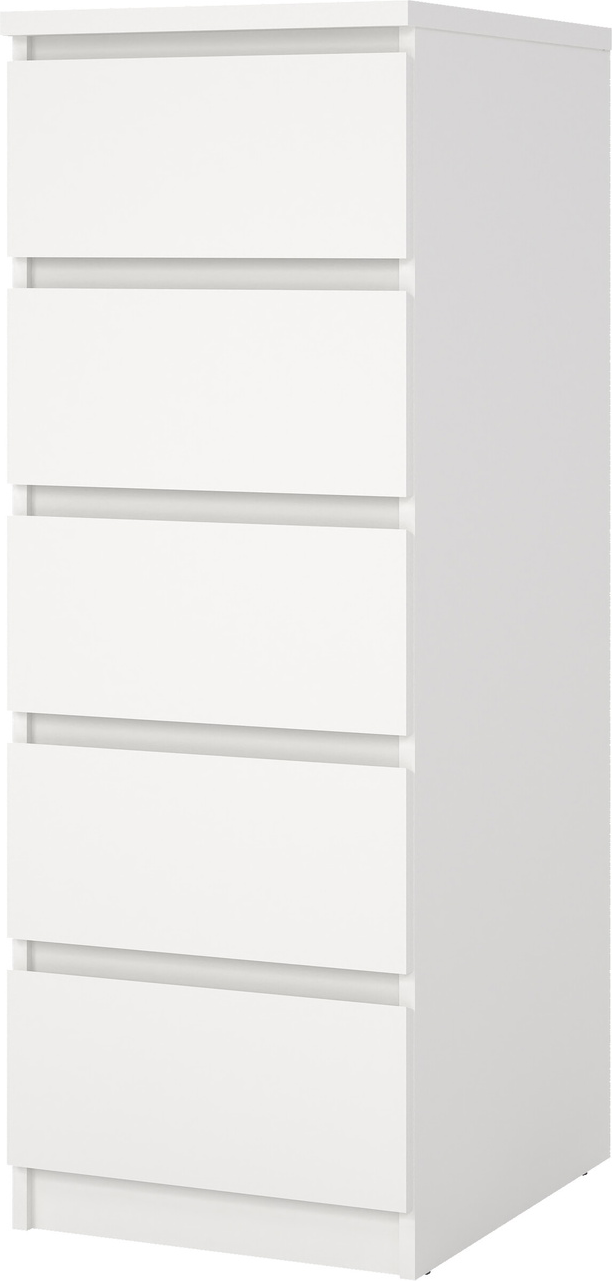 Kommode Vesterholm Naia grebsfri 5 skuffer, hvid folie, vægmonteret H111ÃB40ÃD50 cm, FSC