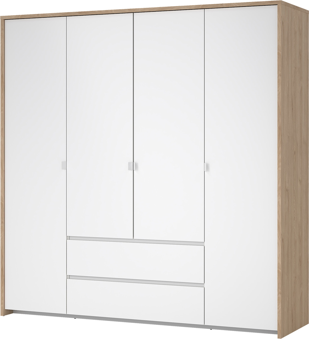 Garderobeskab Vesterholm Next 4-dørs 2 skuffer Jackson Hickory/hvid højglans H202ÃB197ÃD58 cm FSC
