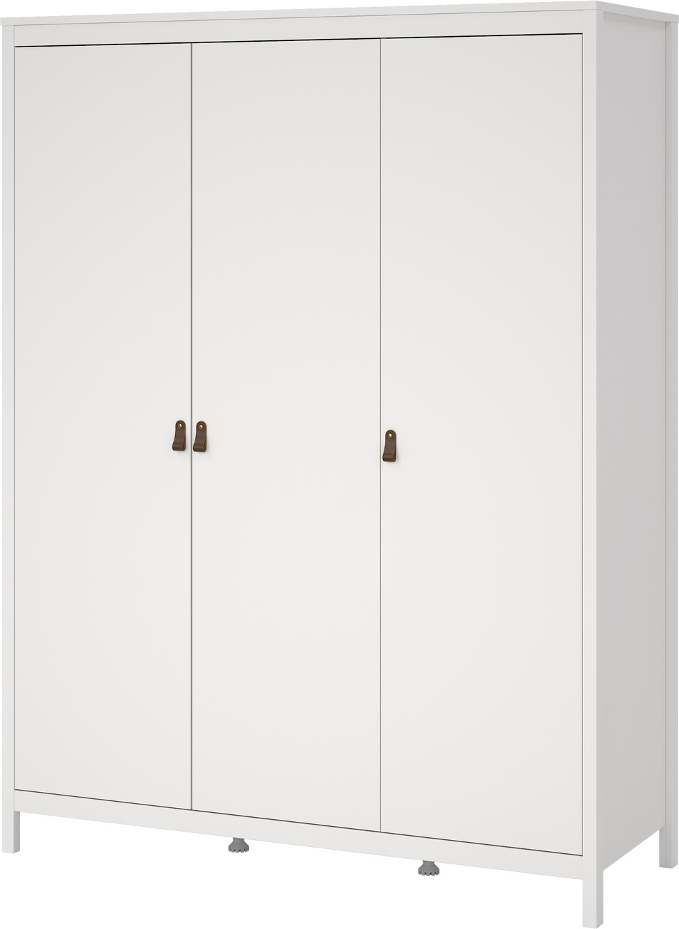 Garderobeskab Vesterholm Lunor 3-dørs hvid H199ÃB150ÃD58,4 cm FSC 5 hylder 4 justerbare tøjstang lædergreb