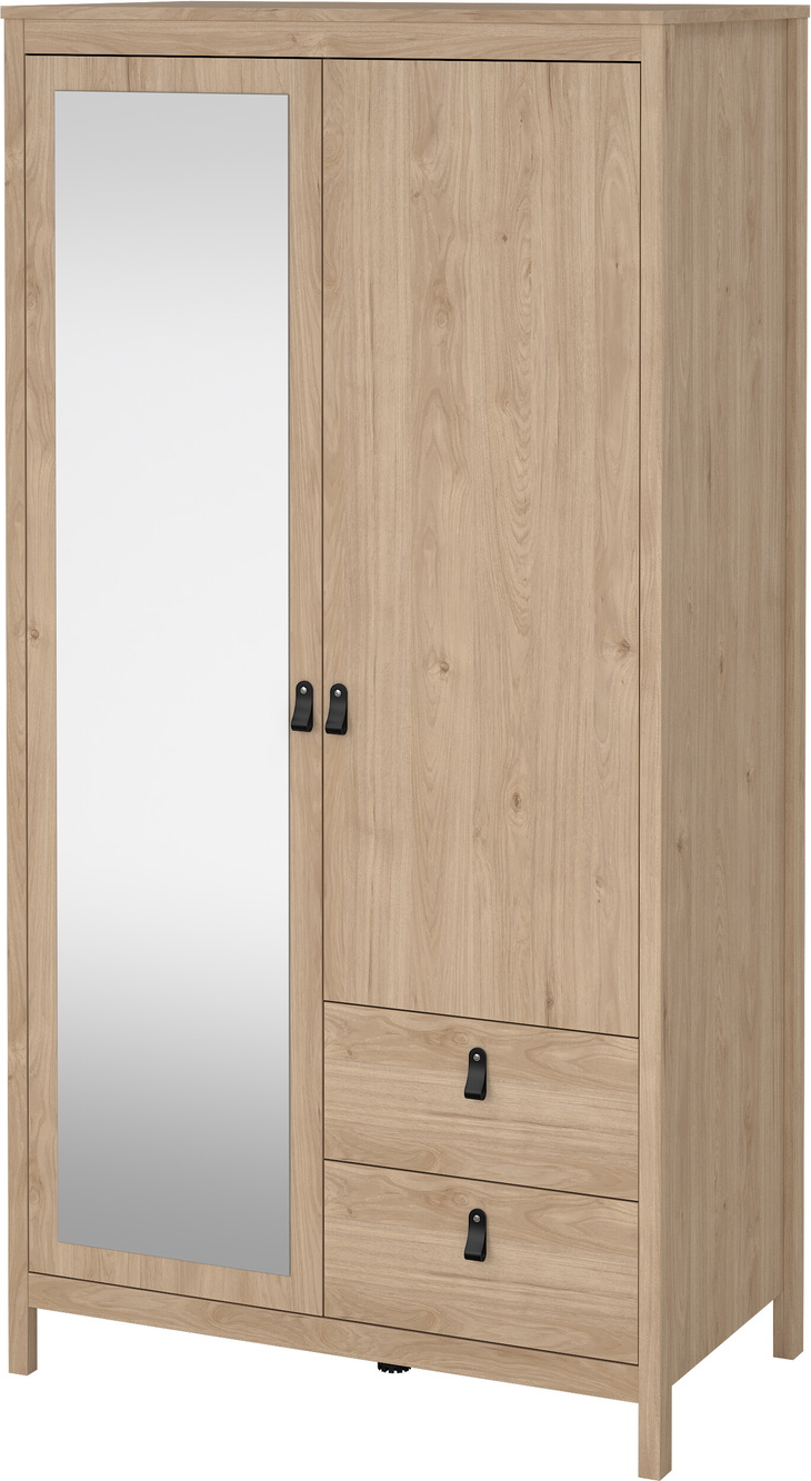 Garderobeskab Vesterholm Madrid 2-dørs med fuldlængdespejl, 2 skuffer, tøjstang, Jackson Hickory, FSC, H199xB102xD58 cm