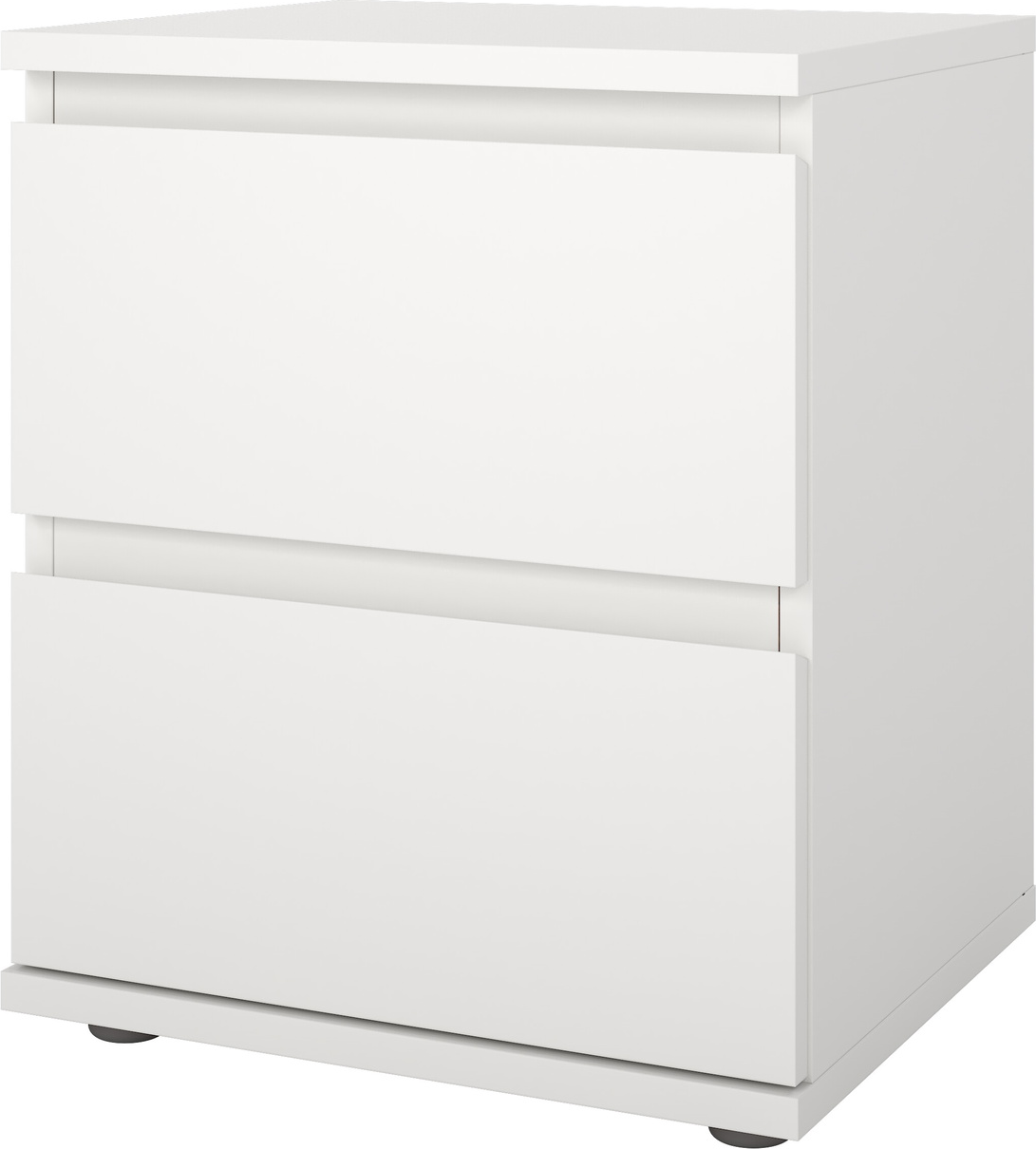 Sengebord Vesterholm Nova, hvid natbord, 2 skuffer, kompakt H48 x B40 x D34 cm, FSC, dansk produceret