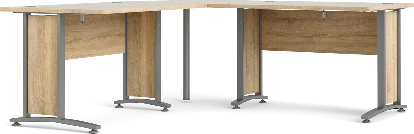 Hjørneskrivebord Vesterholm Prima L-formet 200x200 cm spånplade m. egestruktur folie sølvgråt stel