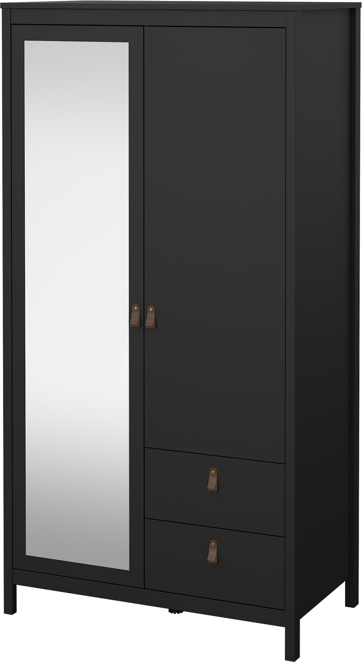Garderobeskab Vesterholm Lunor 2 døre 2 skuffer, mat sort, fuldlængde-spejl, H199xB102xD58 cm, danskproduceret, FSC