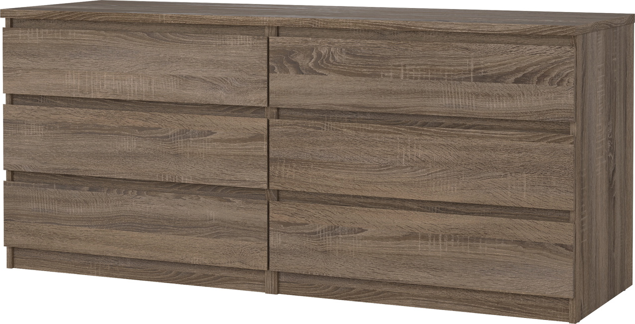 Dobbelkommode Vesterholm Naia 6 skuffer - grebsfrit trøffelfarvet, mørk natur, H68xB153,8xD50 cm, FSC
