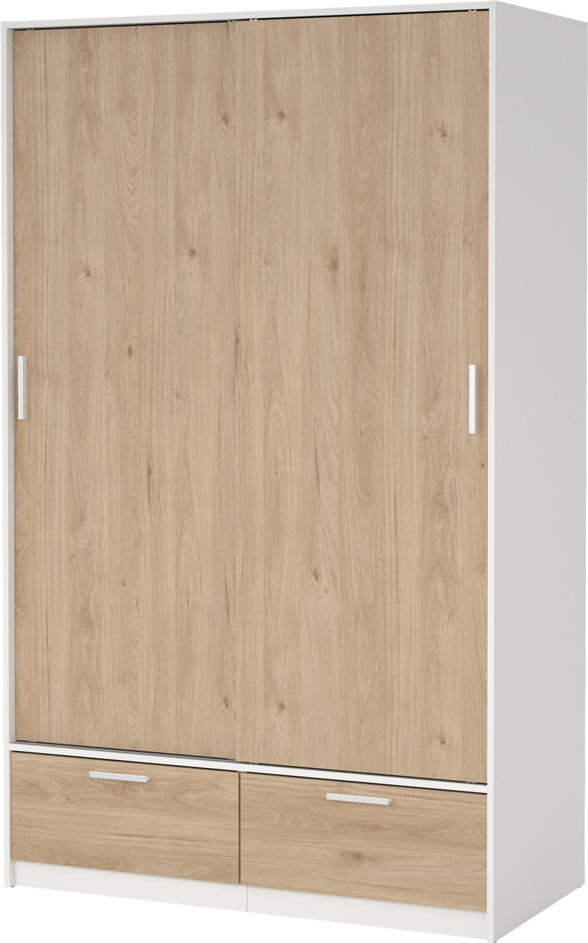 Garderobeskab Vesterholm Liva 2-dørs, 2-skuffer Hvid Jackson Hickory H200 Ã B121 Ã D60 cm