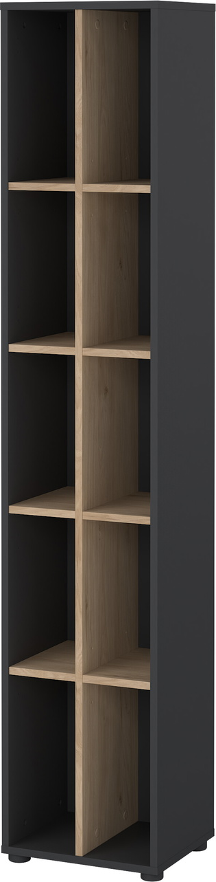 Bogreol Vesterholm Formé, 4 hylder med skillevæg, Jackson-hickory matgrå, spånplade/MDF, H205ÃB41ÃD34 cm