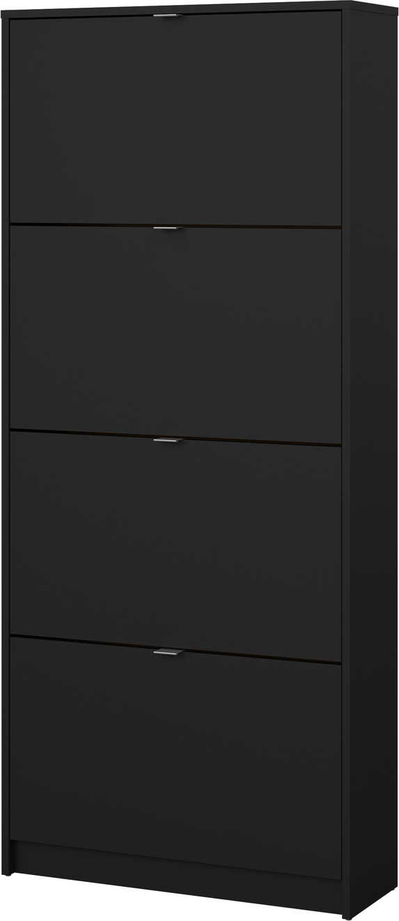 Skoskab Vesterholm Havn, 4 rum, mat sort spånplade, H162xB70xD24 cm