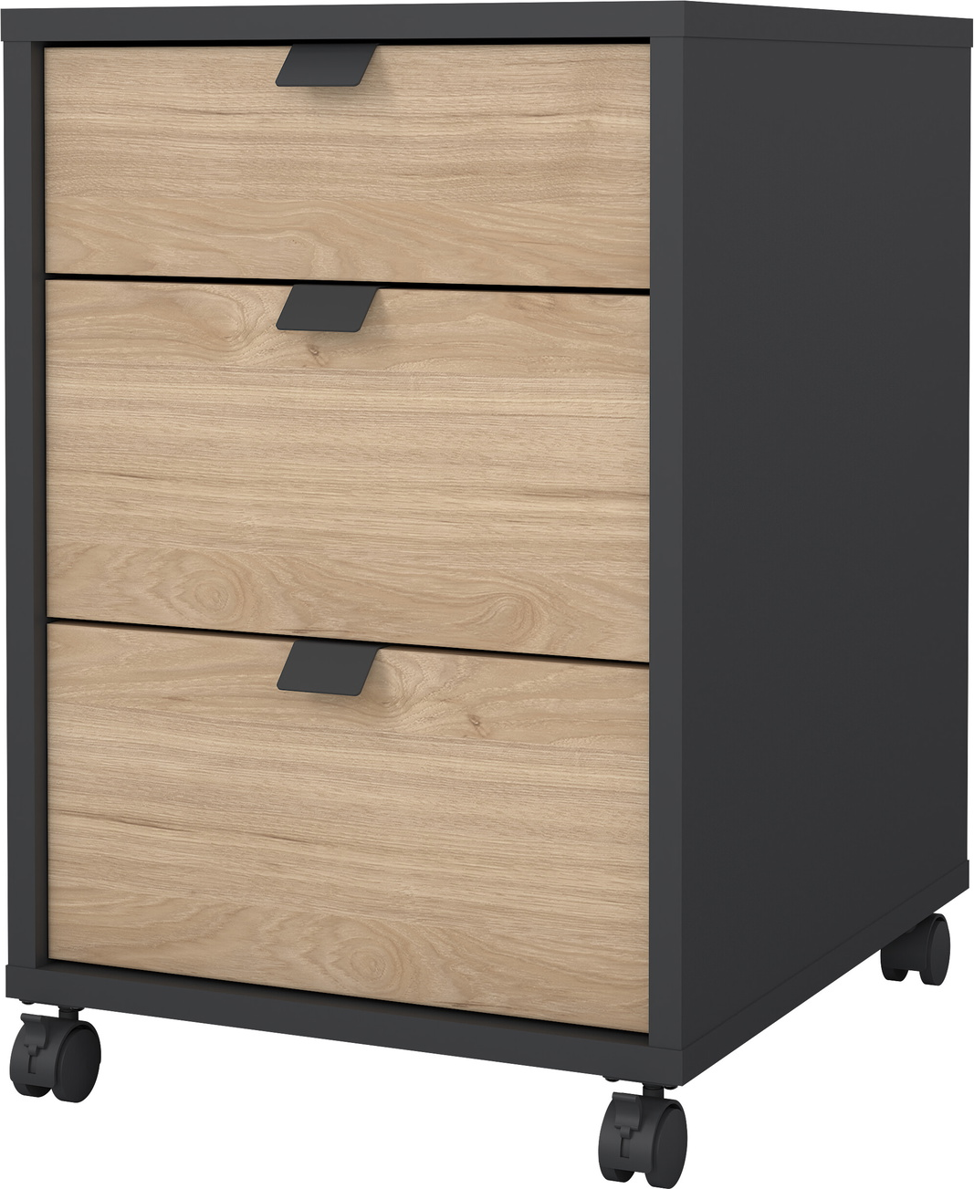 Skuffesektion Vesterholm Formé 3 skuffer, matgrå ramme med Jacksonhickory fronter, låselige hjul, FSCcertificeret, H60,8xB40,8xD48,2 cm