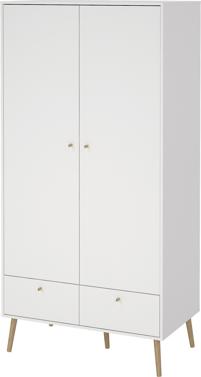 Garderobeskab Vesterholm Bodo, hvid tøjskab, 2 døre 2 skuffer, H200ÃB99ÃD58 cm, tøjstang og hylde, nordisk design, antivipning