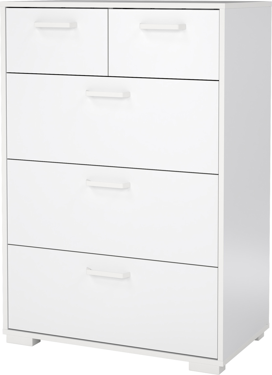 Kommode Vesterholm Sofia, hvid højglans, 5 skuffer, H102ÃB70ÃD40 cm, dansk FSC