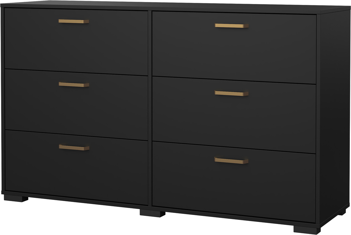 Dobbeltkommode Vesterholm Sofia, sort foliefinish, 6 skuffer, anti-vælte, H82,7ÃB138,7ÃD39,8 cm, FSC