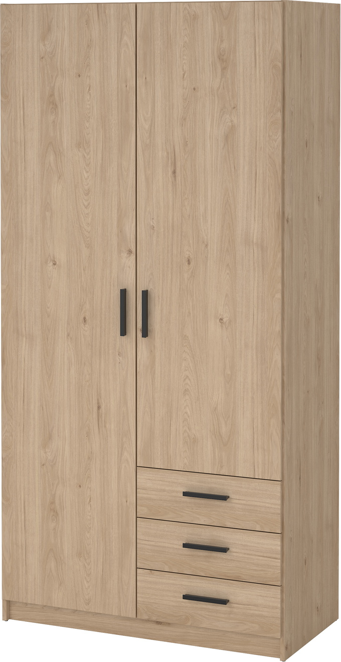 Garderobeskab Vesterholm Sprint, Jackson Hickory, 3 skuffer og bøjlestang, FSC-cert., spånplade, H200ÃB98,5ÃD49,8 cm