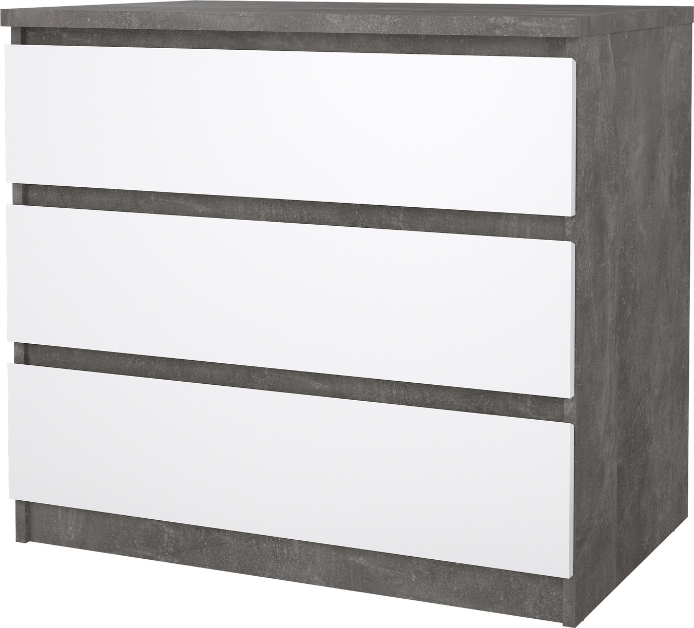 Kommode Vesterholm Naia, grebsfri Oxid Beton/Hvid højglans, vægmonteret, H70 B77 D50 cm, 3 skuffer, FSC
