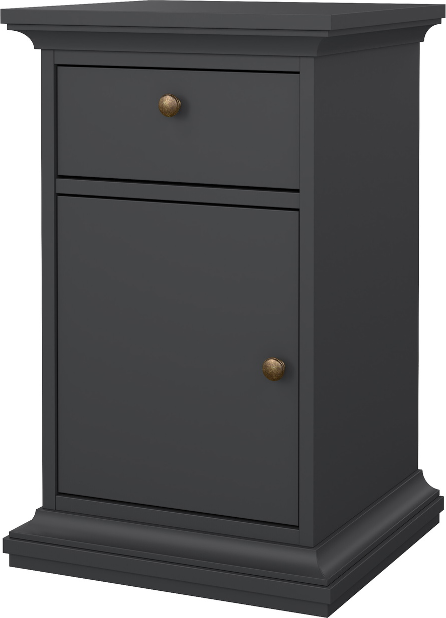 Sengebord Vesterholm Nora natbord, mat grå, FSC-certificeret træ, 1 låge & 1 skuffe, H70ÃB44ÃD40 cm