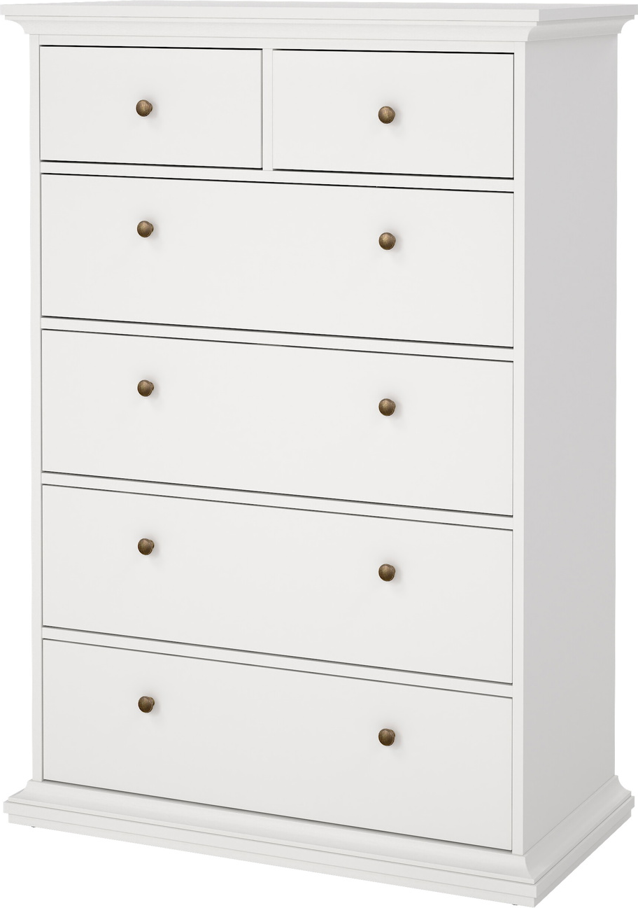 Kommode 6 skuffer Vesterholm Nora, hvid FSC-certificeret spånplade, H139,8xB96,2xD48,5 cm