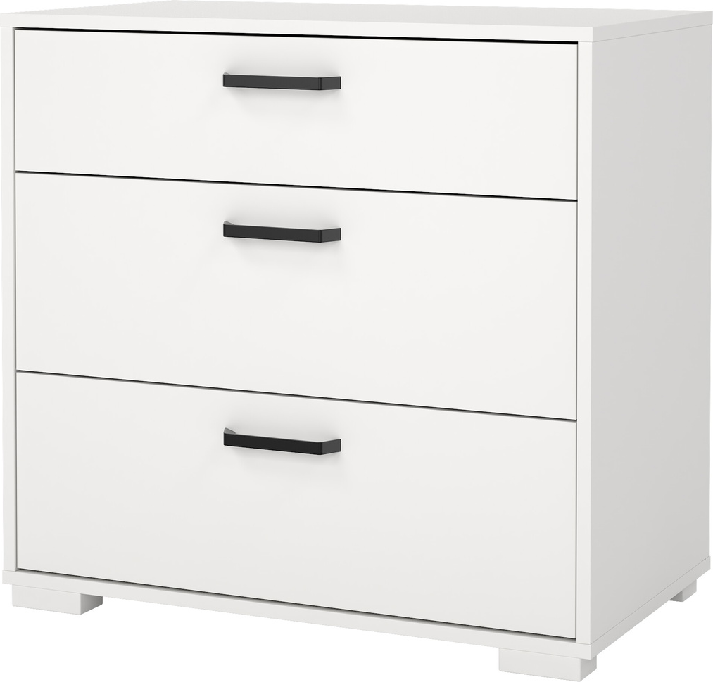 Kommode Vesterholm Sofia, hvid folie på spånplade, 3 skuffer, B70ÃD40ÃH67 cm, FSC-certificeret, aluminiumshåndtag