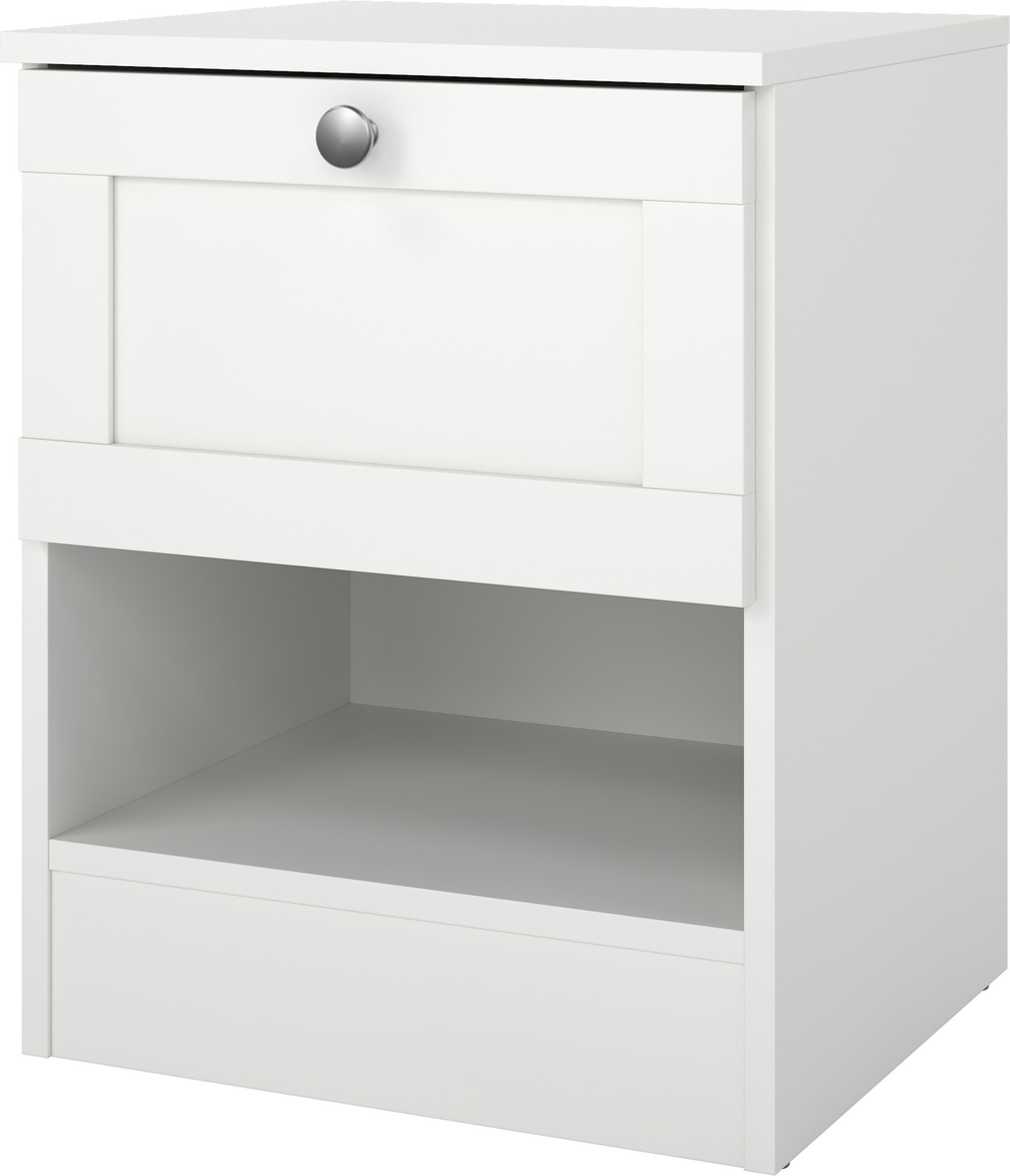 Sengebord Vesterholm Billund Hvid væghængt natbord med 1 skuffe og åben hylde, FSC, H51xB40xD36 cm