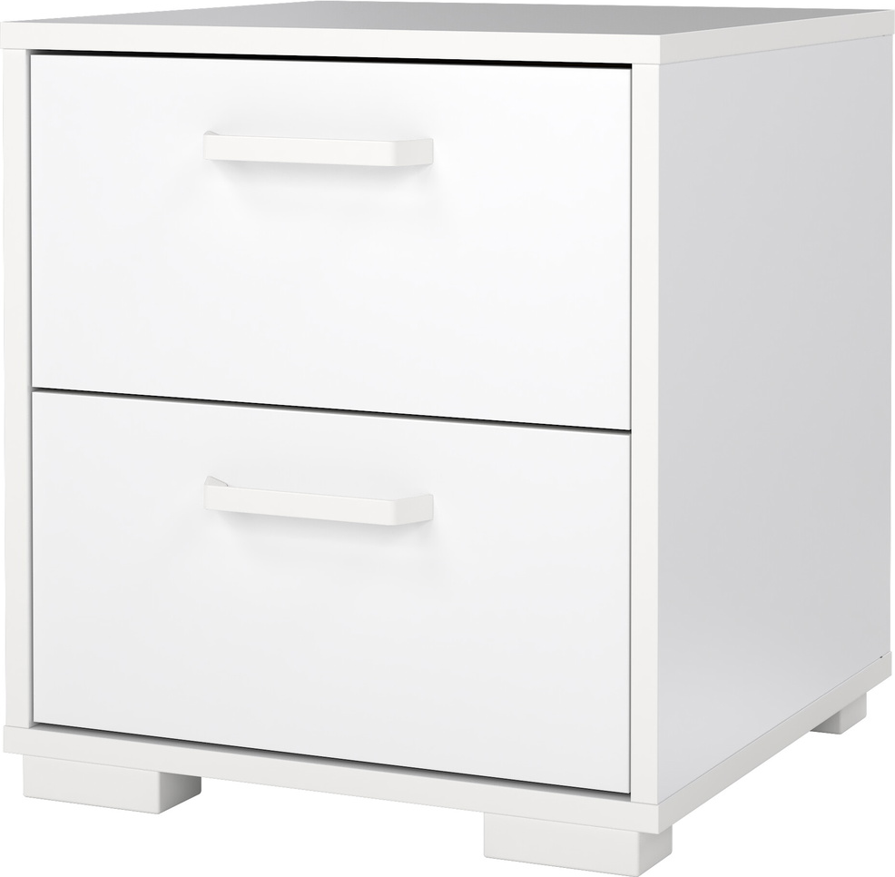 Sengebord Vesterholm Sofia natbord hvid højglans lakeret spånplade 2 skuffer FSC lavet i Danmark H44 x B40 x D40 cm
